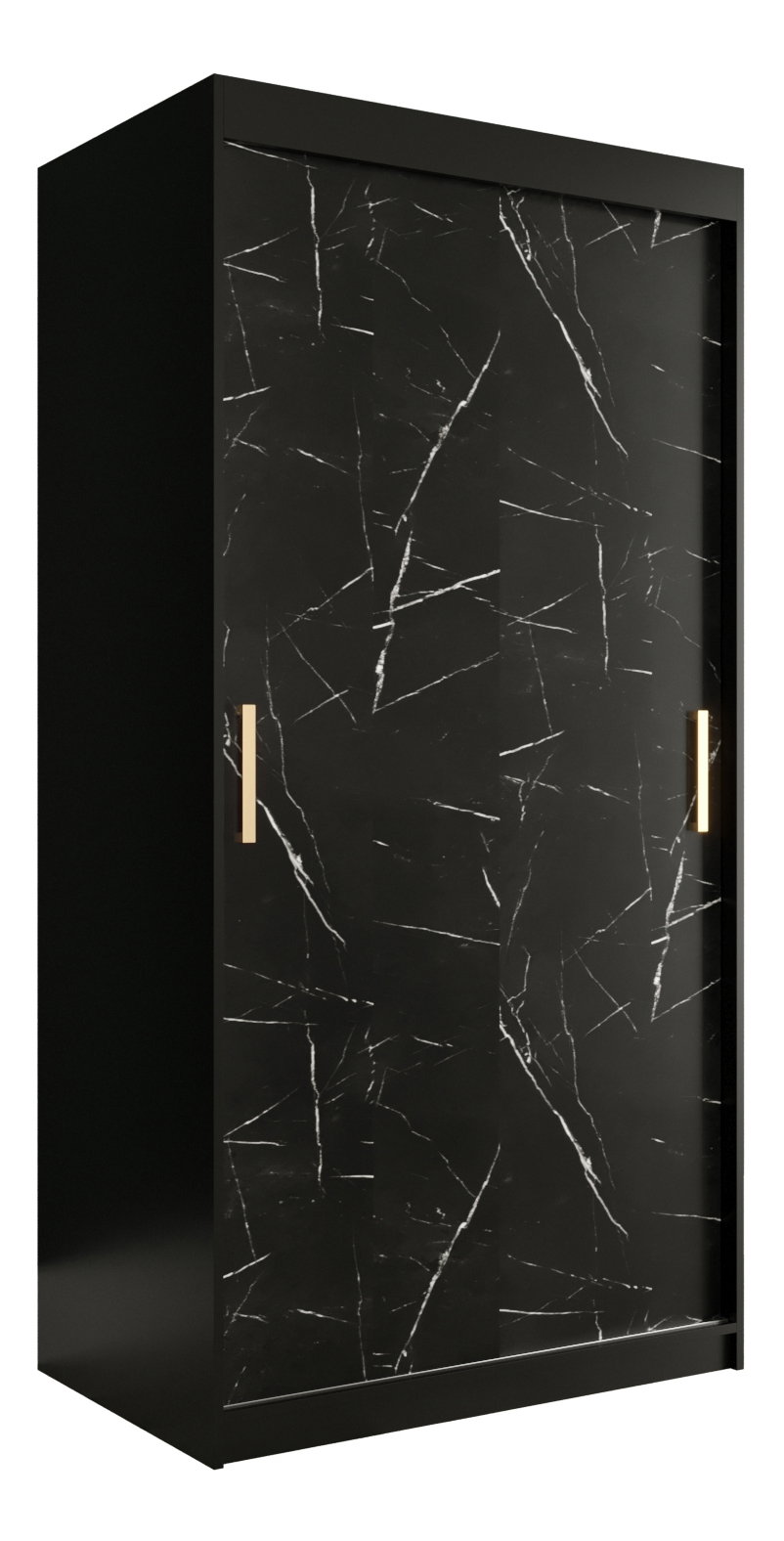 Ruhásszekrény 100 cm Marbelo T (matt fekete + fekete márvány)