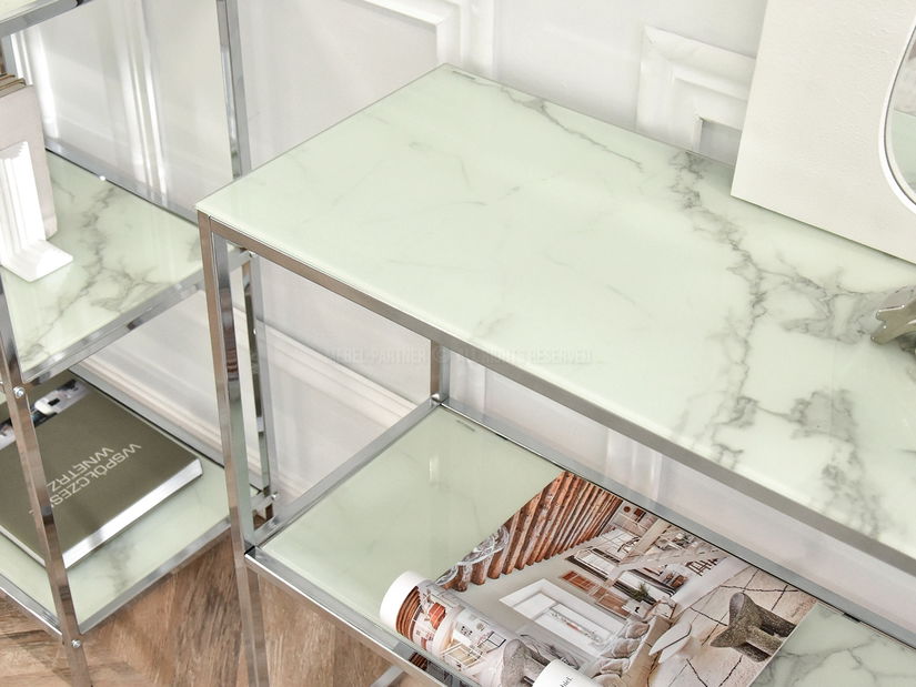 Konzolový stolík Bella Kons Bis (biely mramor + chrómová)