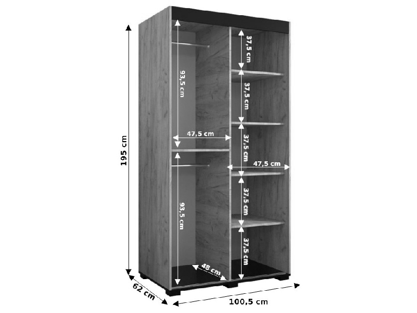 Ormar za garderobu 100 cm Bernard V2 (hrast craft zlatni + crna)