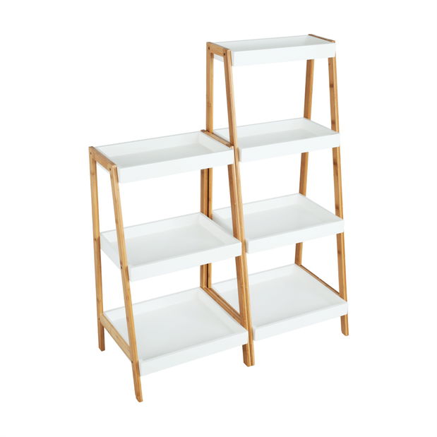 Könyvespolc Rego R2 (Lakkozott bambusz + Fehér) 