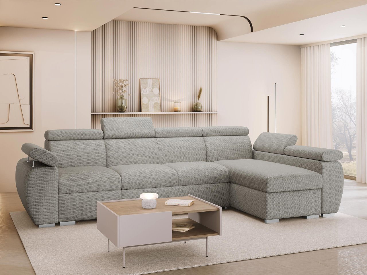 Rohová sedačka Gozo LCP (svetlosivá) (s úl. priestorom) (P)