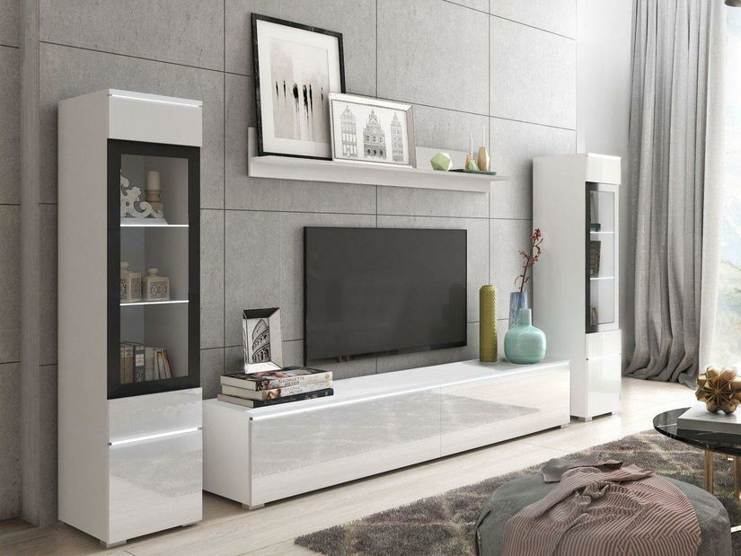 Mobilier living Selwyn II (Alb + Alb lucios ) (iluminat LED Alb)