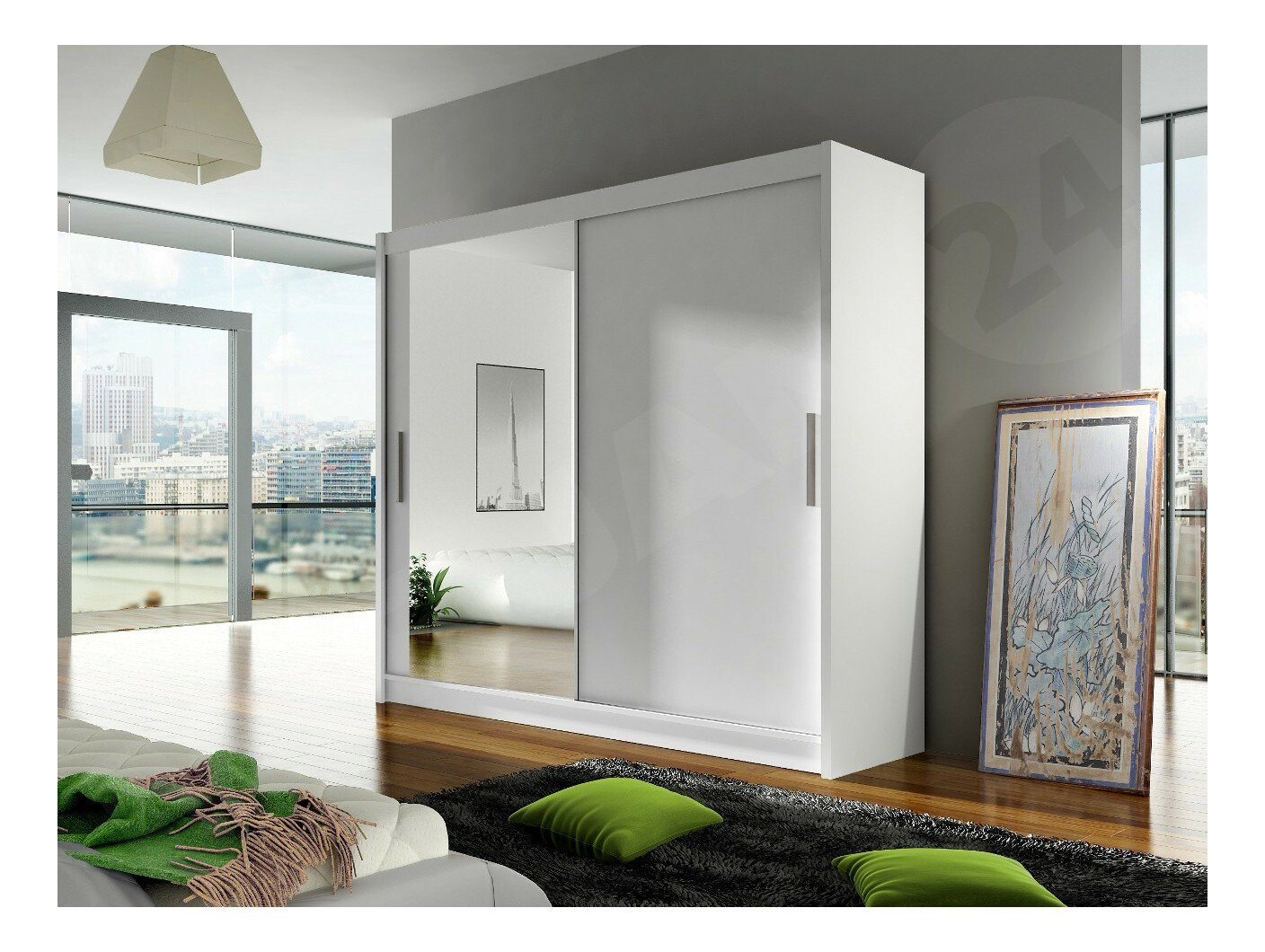 Ruhásszekrény Lena VI (fehér) (világítás nélkül)