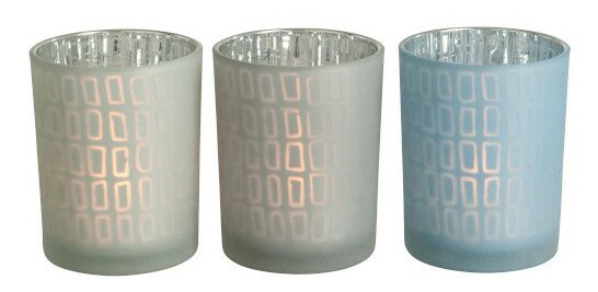 Svietnik Jolipa Na čajovú sviečku (10x10x13cm) (Sivá + Modrá) (3ks)