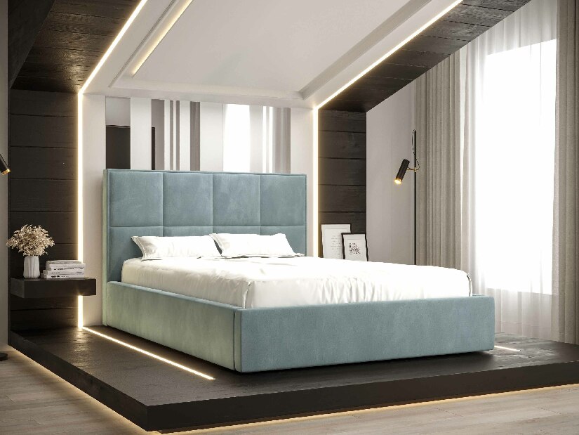 Bračni krevet 140 cm Gino (plava) (s podnicom i prostorom za odlaganje)