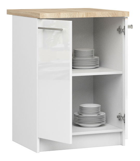 Dolná kuchynská skrinka Ozara S60 2D (biela + biely lesk)