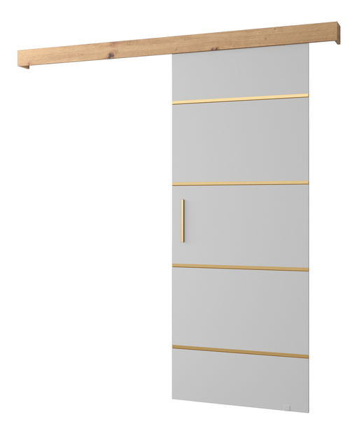 Uși culisante 90 cm Sharlene IV (alb mat + stejar artisan + auriu)