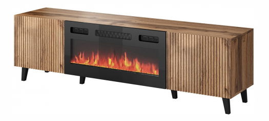TV stolík/skrinka s krbom Tilderi 180 (dub wotan + čierna) *výpredaj