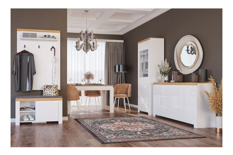 Ormarić za obuću Valgo 1D (extra visoki bijeli sjaj + hrast wotan)