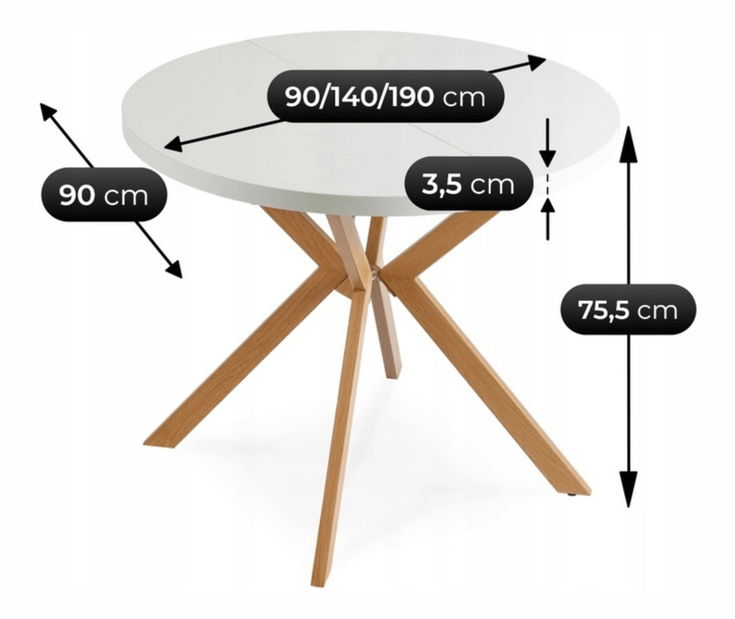 Rozkladací jedálenský stôl Localizado (biela + dub zlatý) (pre 4-6 osôb)