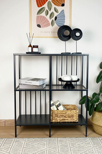 Regal Savoj (crna + staklo)