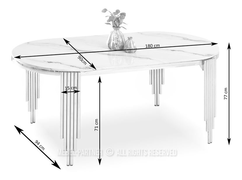 Jedálenský stôl Antiga (biely mramor + chrómová)