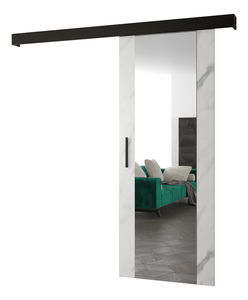 Tolóajtó 90 cm Sharlene II (fehér márvány + matt fekete + fekete) (tükörrel)