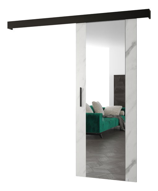 Klizna vrata 90 cm Sharlene II (mramor bijeli + crna mat + crna) (s ogledalom)