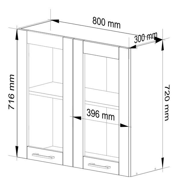 Vitrină de bucătărie superioară Organo 720 (alb + beton)