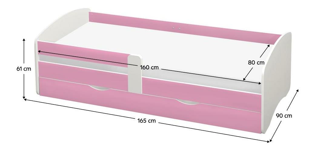 Egyszemélyes ágy 80 cm Carecen (rózsaszín + fehér) (ágyráccsal) (tárolóhellyel)