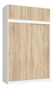 Dulap cu uși culisante (cu suprastructură) Simetria (alb + stejar sonoma)