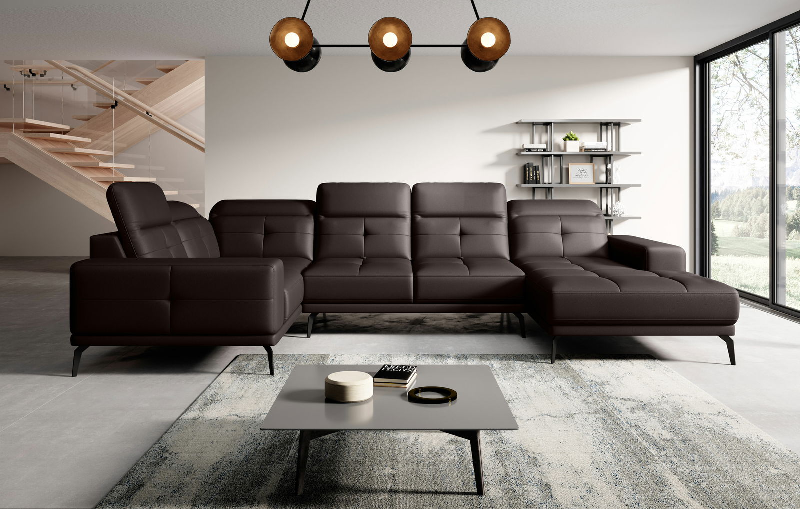 U alakú sarokkanapé Nicolette (sötétbarna) (B)