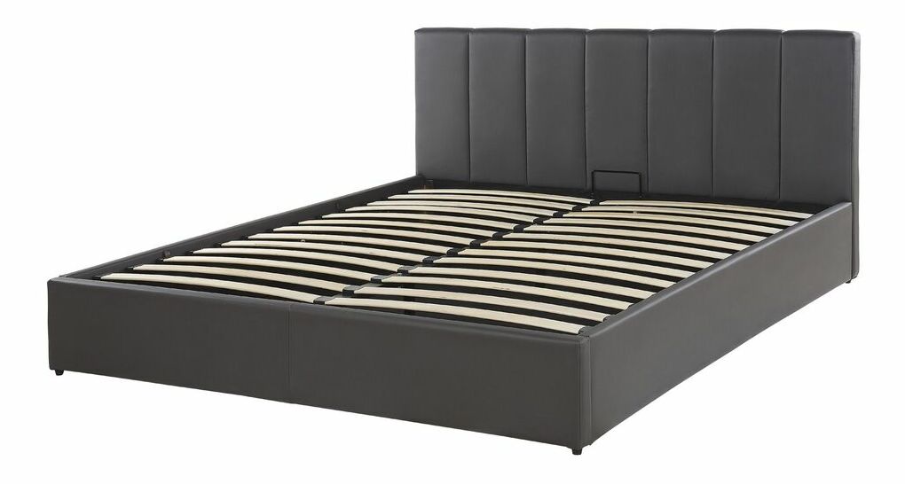 Manželská posteľ 140 cm DARGAN (sivá) (umelá koža) (s roštom a úl. priestorom)