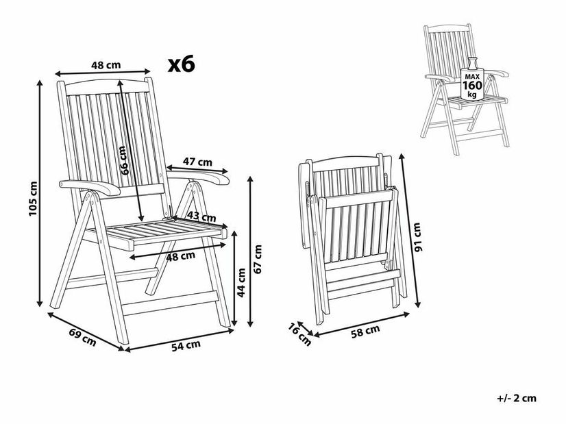 Set 6 ks. záhradných stoličiek Jakarta (svetlé drevo)