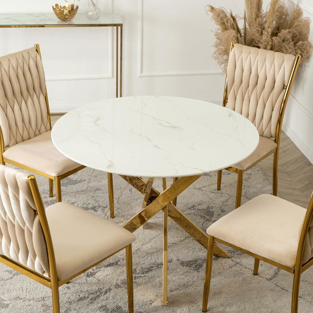 Blagovaonski stol Bocas (bijeli mramor + zlatna) (za 4 osobe)