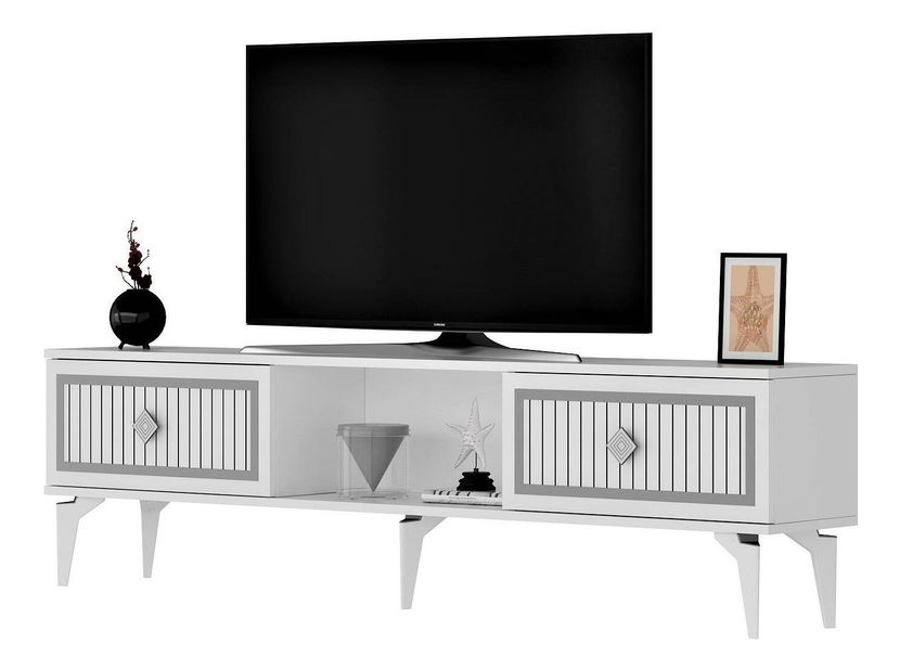 Masă TV/Dulap Kututa 2 (alb + argintiu) 