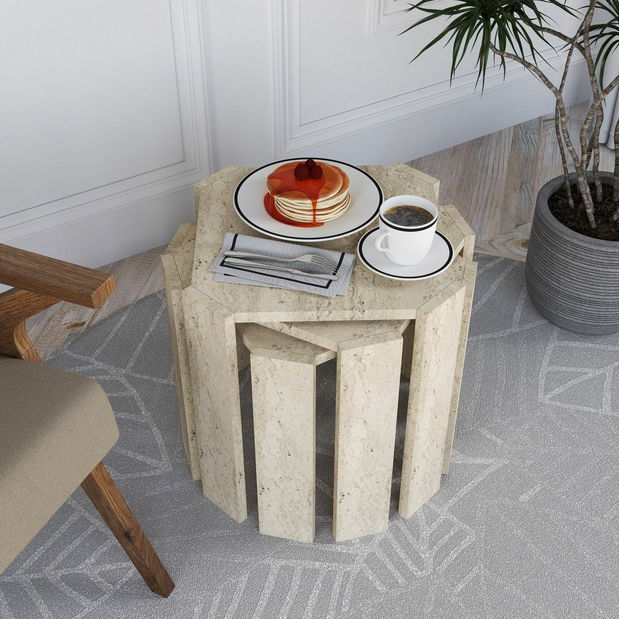 Set 3ks. konferenčných stolíkov Asra (travertín)