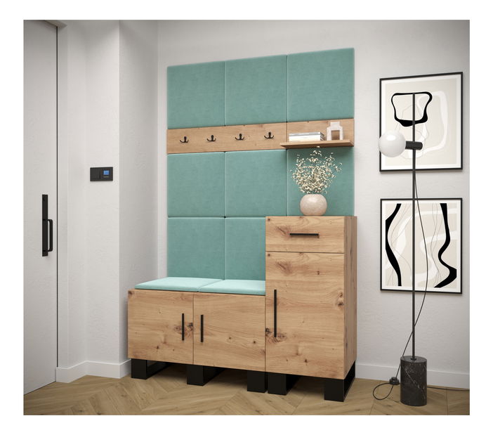 Set mobilier pentru hol Amanda 5 (Stejar artisan + verde)