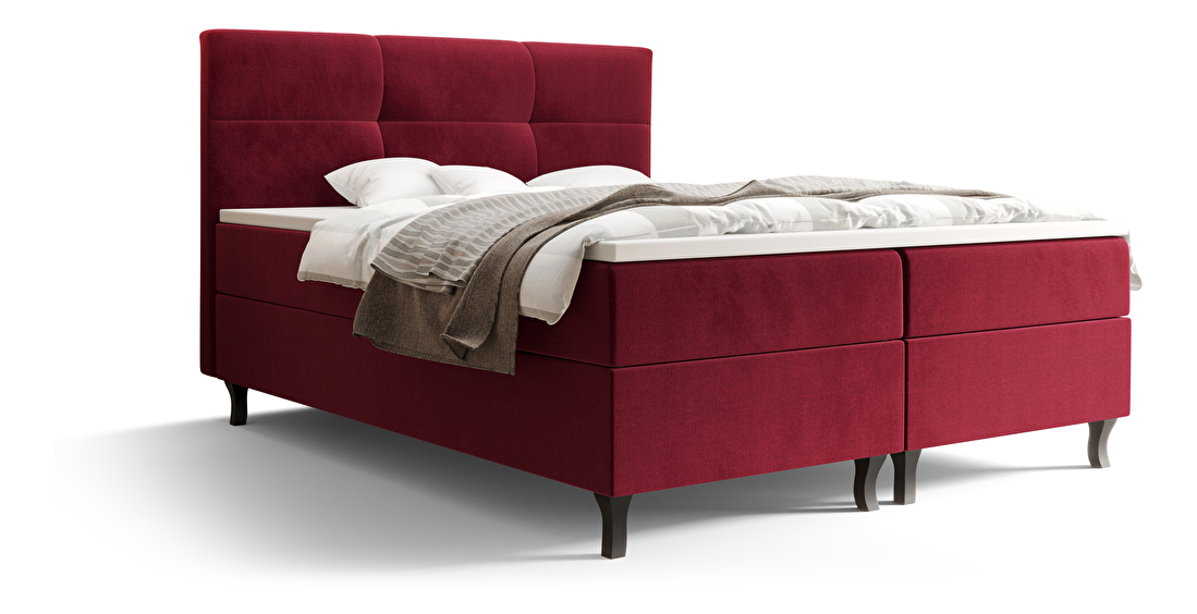 Pat matrimonial Boxspring 180 cm Lumba Comfort (bordo) (cu saltea și sp. depozitare)