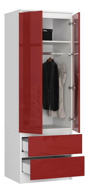 Šatníková skriňa Suman (biela + červený lesk)