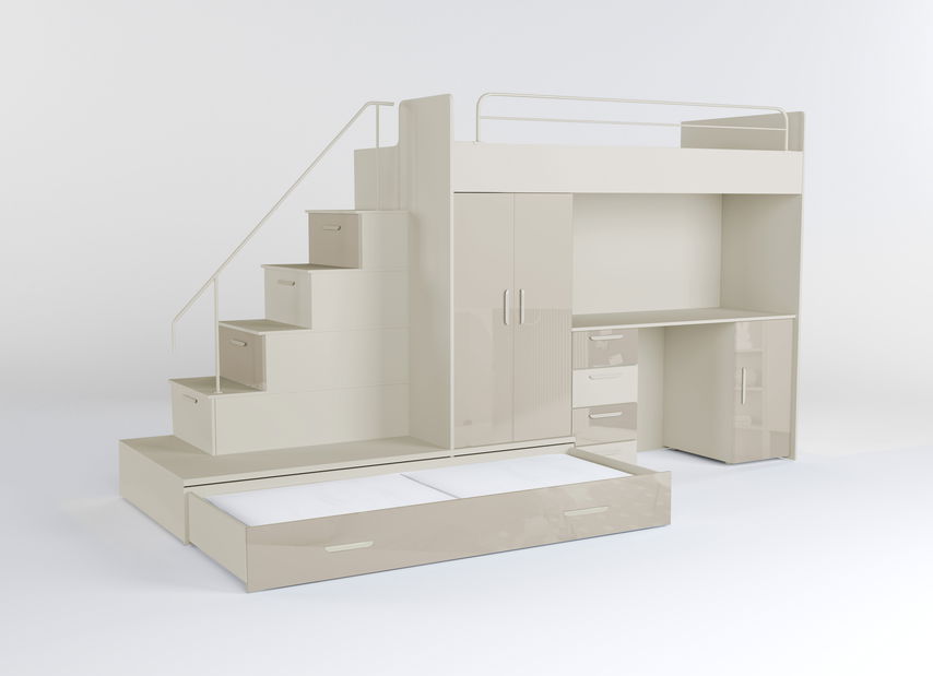 Detská posteľ Ruby V (kašmír + lesk béžový) (s roštami)