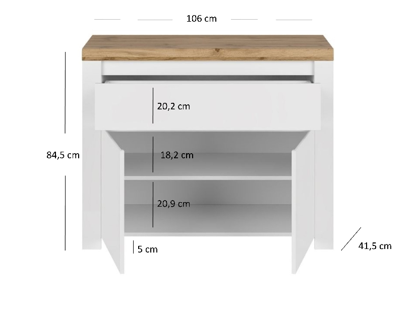 Komoda Vina 2d1s (biela lesklá + dub wotan)
