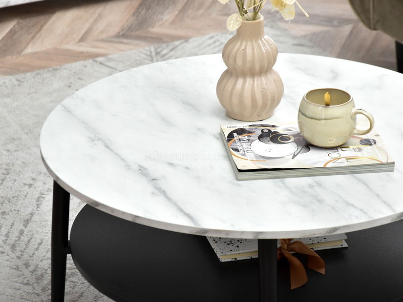 Stolić za kavu Randolf Xl (bijeli mramor + crna)