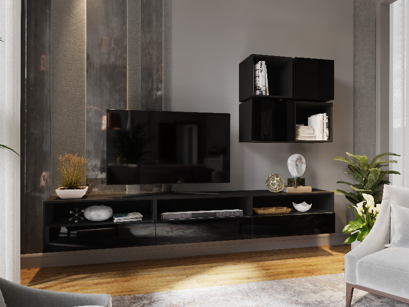 Mobilier living Berny 20 (negru + negru lucios)