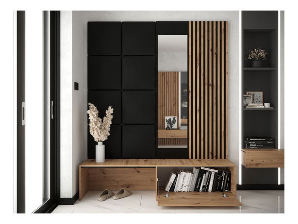 Predsoblje Anrolat I (hrast artisan + crna + žuta) (s ogledalom)