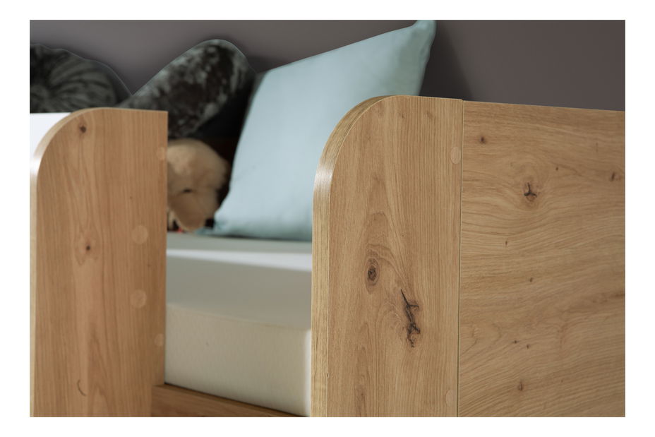 Kombinált gyerekágy 90 cm Sami 2 (artisan tölgy + matt fehér + fekete fogantyúk)