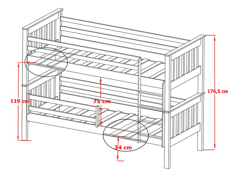 Pat pentru copii 90 cm Brad (cu somieră și sp. de depozitare) (fag)