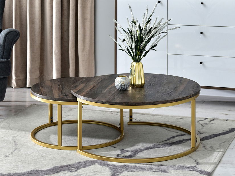 Konferenčný stolík Kolja Zest Xl (zlatá + dub vintage)