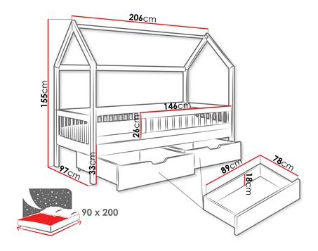 Pat pentru copii 90 cm Potako (Alb) (cu somieră) (cu sp. depozitare)