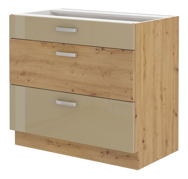 Dulap inferior de bucătărie Arryn 80 D 3S BB (Stejar artisan + Luciu cappucino)