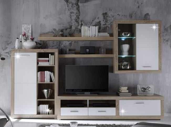 Obývacia stena Cancan dub sonoma + biela (s osvetlením)