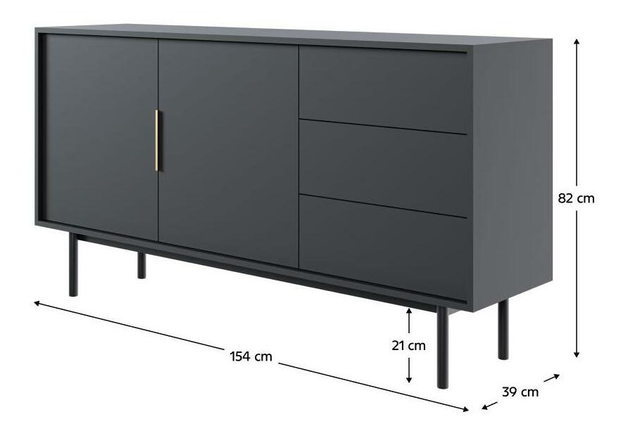 Komoda Vuvaso 2D3S (crna + zlatna) 