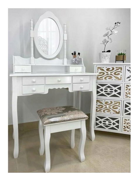 Fésülkődőasztal zsámollyal Pompadour (fehér)