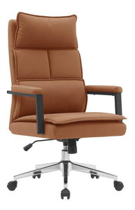 Fotoliu birou Kahlo (maro camel piele ecologică + crom)