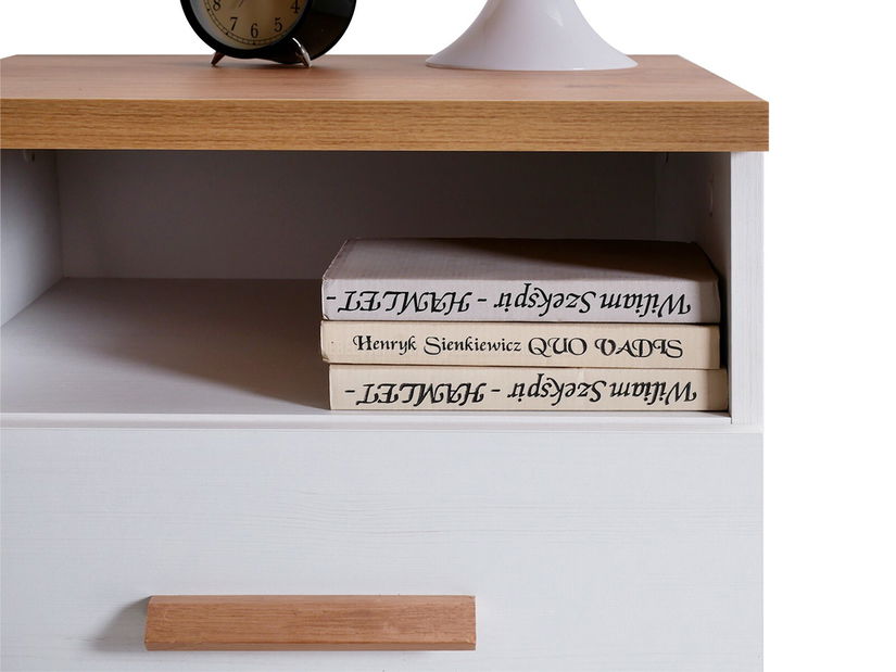 Noptieră Balones BG15 (alb + stejar)