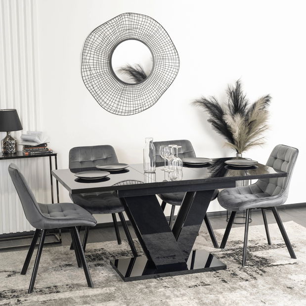 Rozkladací jedálenský stôl Comentado (lesk čierny) (pre 4-6 osôb)