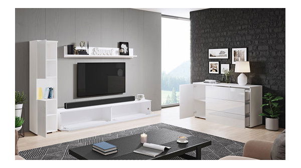 Nábytok do obývacej izby Nova I (biela + biela lesklá)