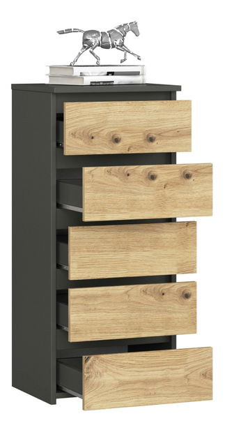 Comodă Cipriano III (grafit gri + stejar artisan)