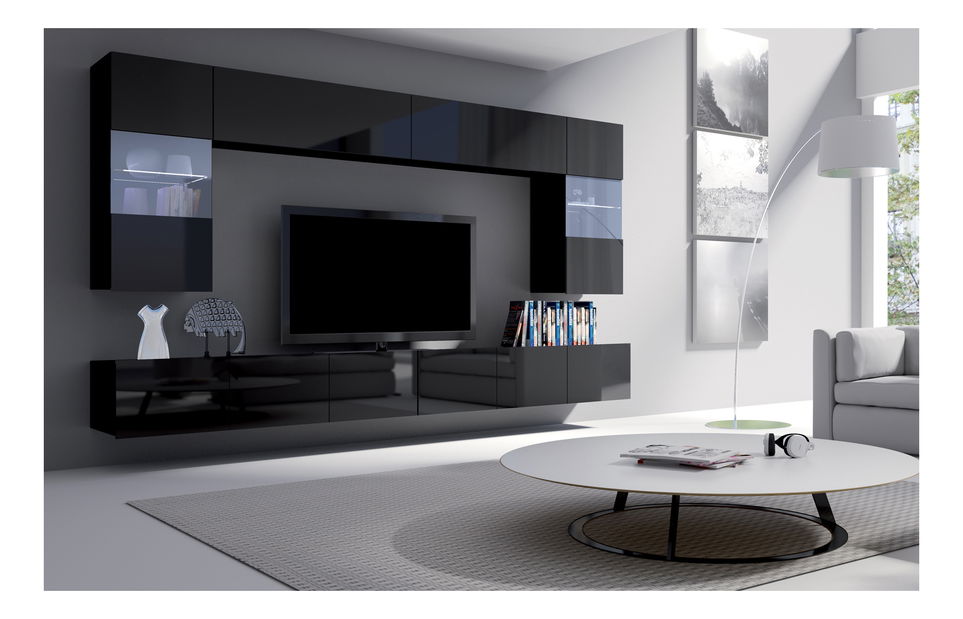 Obývacia stena Calabria C1 (čierna) (bez osvetlenia)