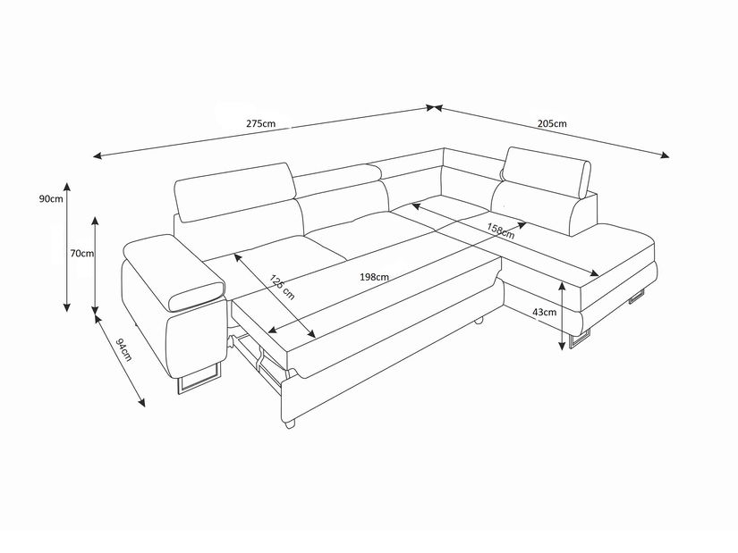 Rohová sedacia súprava Ascend L (sivá + tmavosivá) (P)